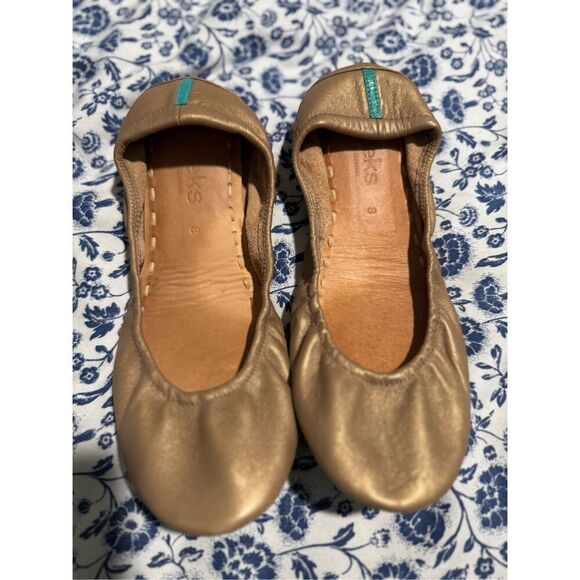 Tieks Champagne limited Edition Gold ballet flats elastic trim 8 - Picture 1 of 14